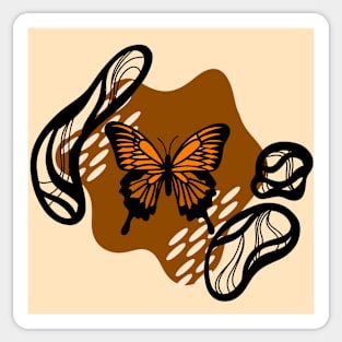 Orange Monarch Butterfly with Abstract Funky Background Pattern, Made by EndlessEmporium Sticker